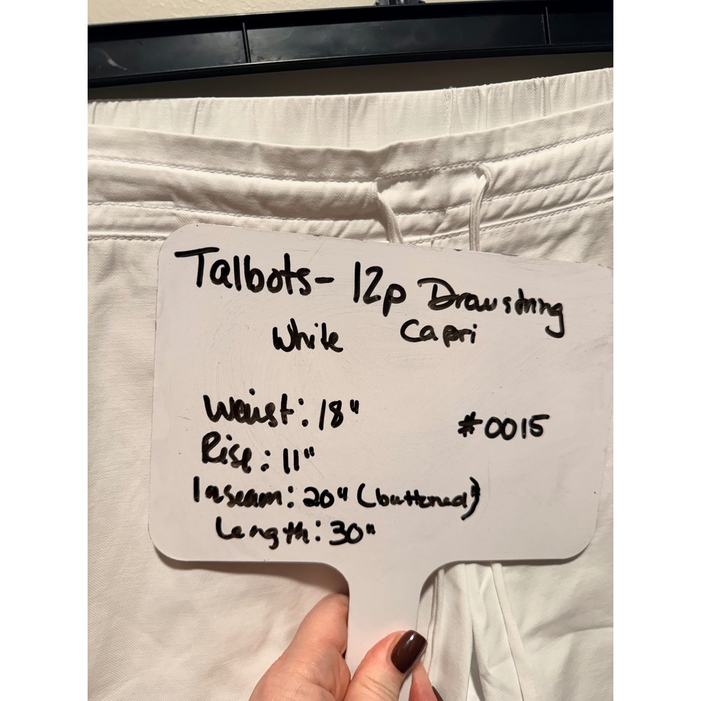 Talbots White Cotton Tencel Drawstring Capri Pants Petite 12P Elastic Waist - Picture 7 of 7